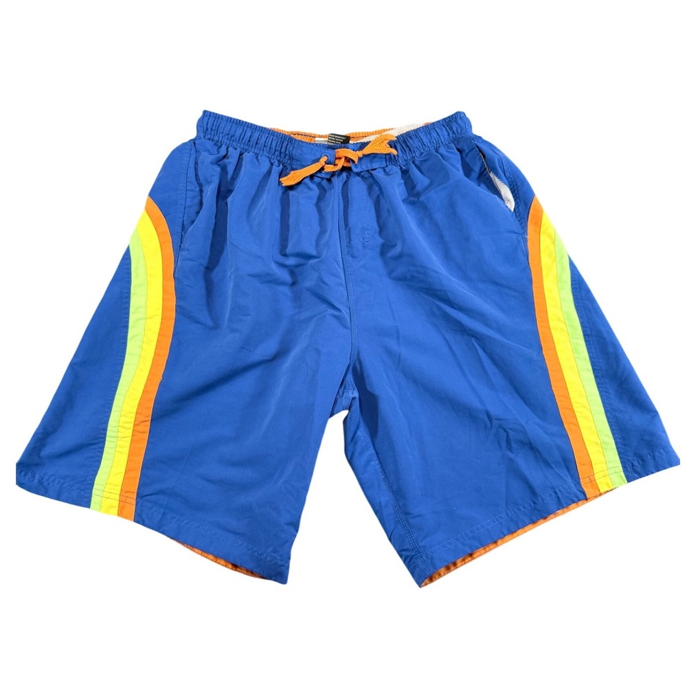 RS Surf Board Shorts Swim Trunks Size XL Blue Rainbow Stripe Retro Beachwear